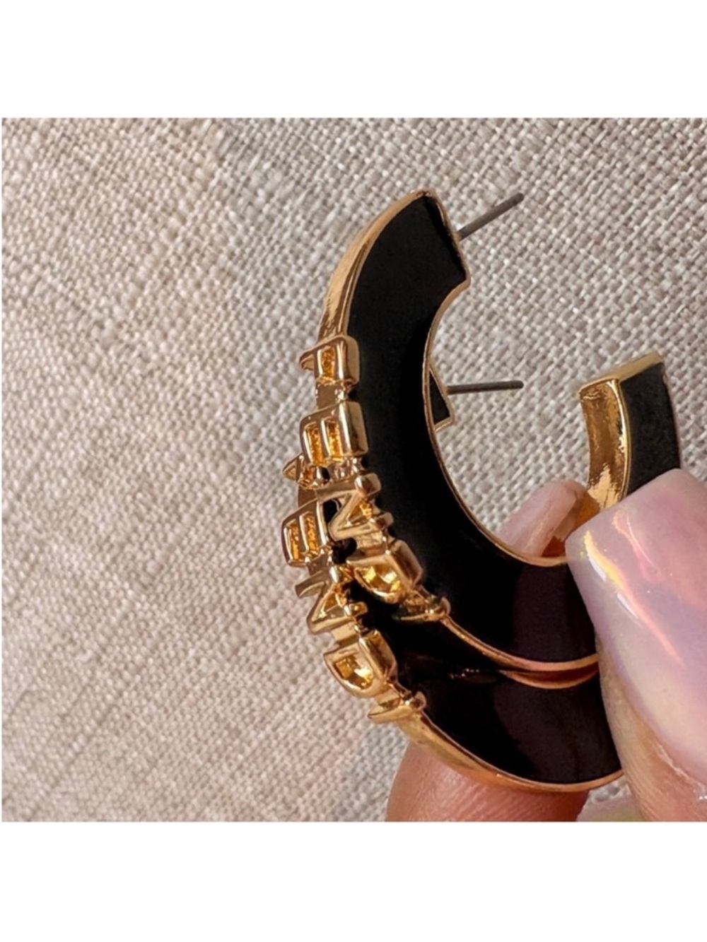 Fendi Gold-Tone Hoops with Black Enamel Logo Trim - Picture 4 of 8